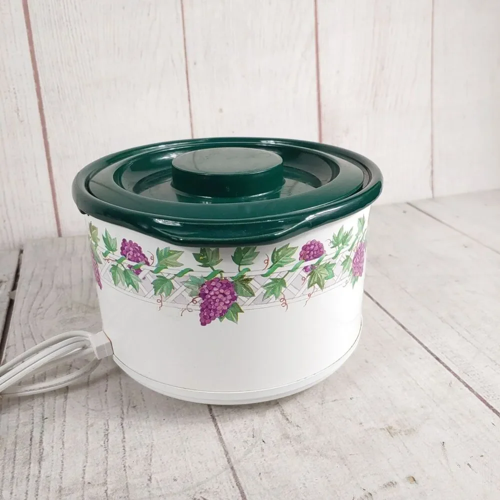 Rival Crock-Ette w/ LID Green Purple GRAPES - 1 QT Stoneware Slow Cooker 3205